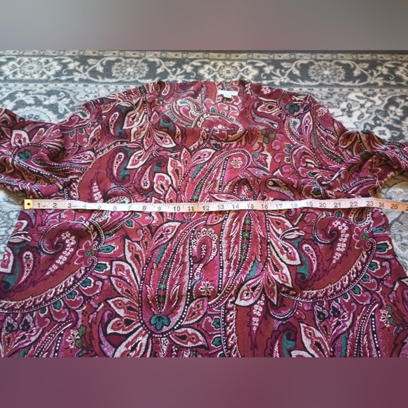 J Jill Red Paisley Layered Tunic Top XL Long Sleeve Keyhole  Bohemian Art - Picture 11 of 14